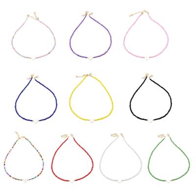 Beaded Necklace Y2K Heart Shell-Charm Bead Chokers Necklace Summer Bohemian Colorful Bead Chokers Chain Jewelry Women