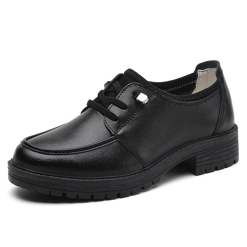 New Autumn and Winter Mid-heel Genuine Leather Casual Lazy Leather Shoes Black Thick-heeled Work Shoes Versatile Thick-soled Women's Shoes