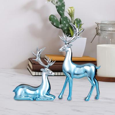 2 Stücke Paar Rentier Figurine Stehend Liegend Hirsch Statue Harz Elch Skulptur Weihnachten Home Büro Bücherregal Desktop Dekoration Ornament