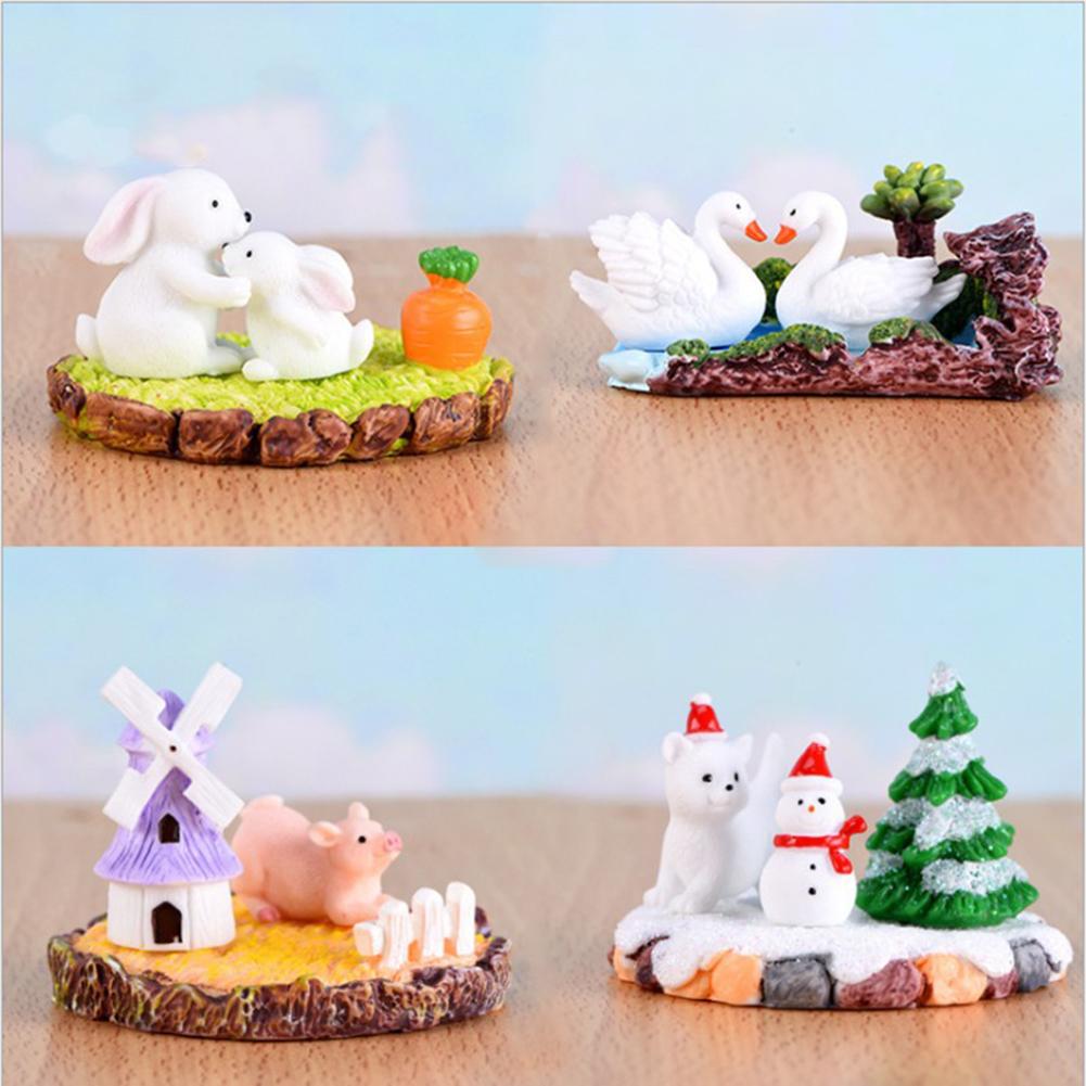 3pcs Resin Moss Micro-landscape Resin Decoration Animal Piglet Rabbit Swan Scenery Animal Accessories