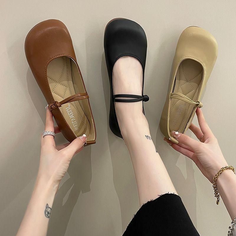 Round head Doudou shoes women's soft sole spring and summer 2025 new one-word buckle gentle evening flat bottom fairy shallow mouth single shoes
