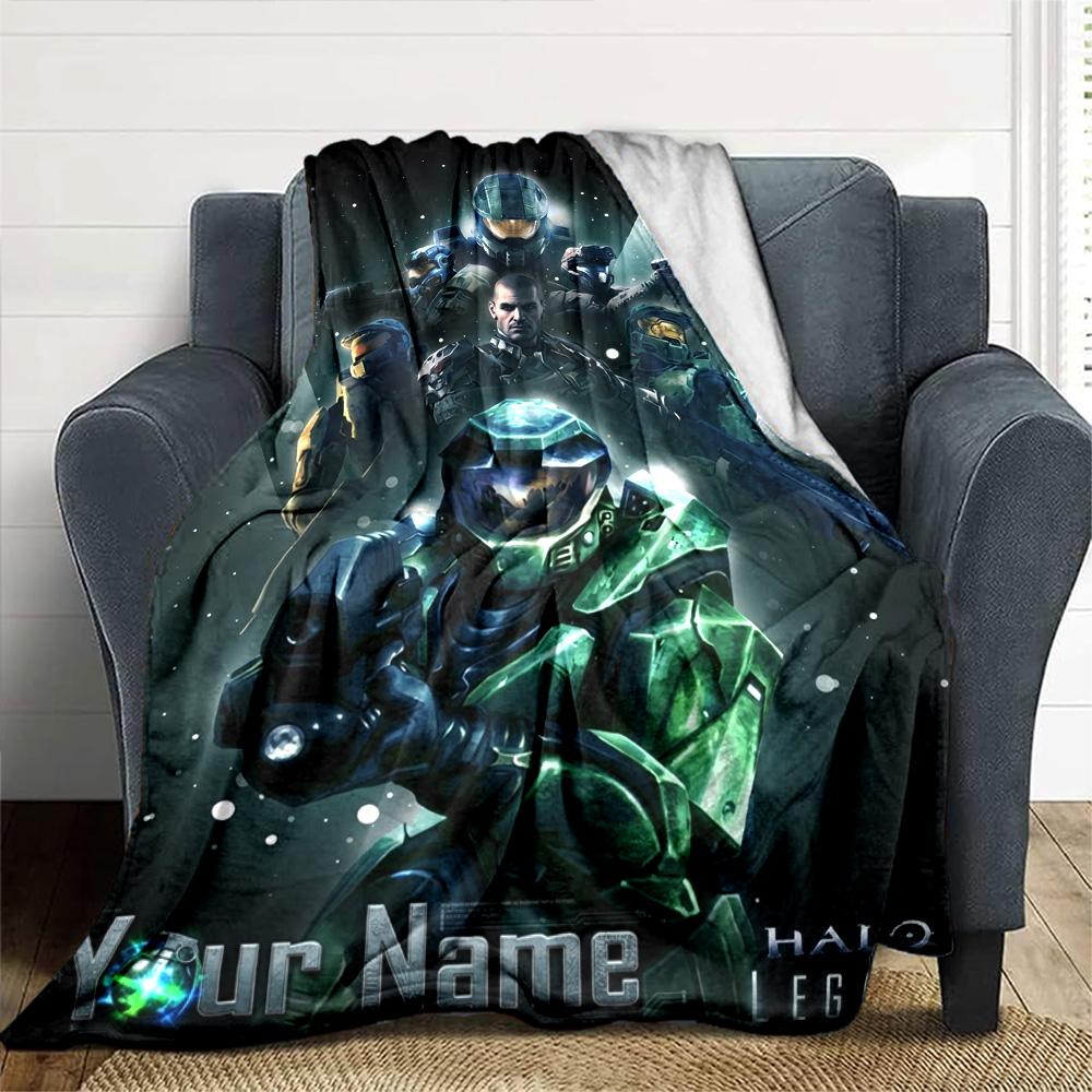 Name Custom Halo Print Flannel Blanket High Quality Warm Comfortable Cover for All Seasons Perfect for Gifts Home Decor