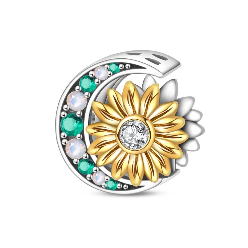 New Stylecopper Sunflower And Rose Charm Beads Suitable For Original Pan Women'S Bracelet Di Souvenir Customization