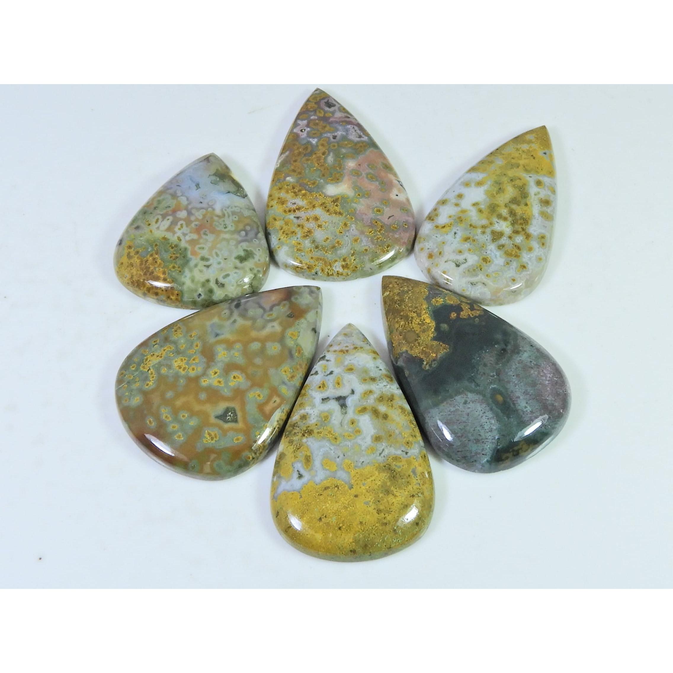 200Cts. Natural Ocean Jasper Pear Cabochon Loose Gemstone 6Pcs Lot 29-36 MM C-1404