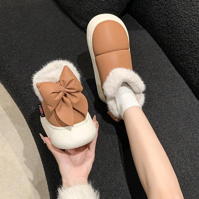 Fashion Women's Snow Boots Winter Warm Thick Ankle Boots Outdoor Anti Slip Furry Bow Cotton Shoes Comfortable Boots
