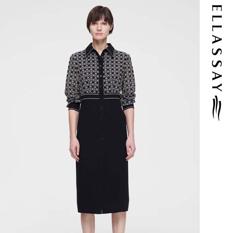 

ELLASSAY Women s Elegant Jacquard Embroidered Mid-Length Dress XS