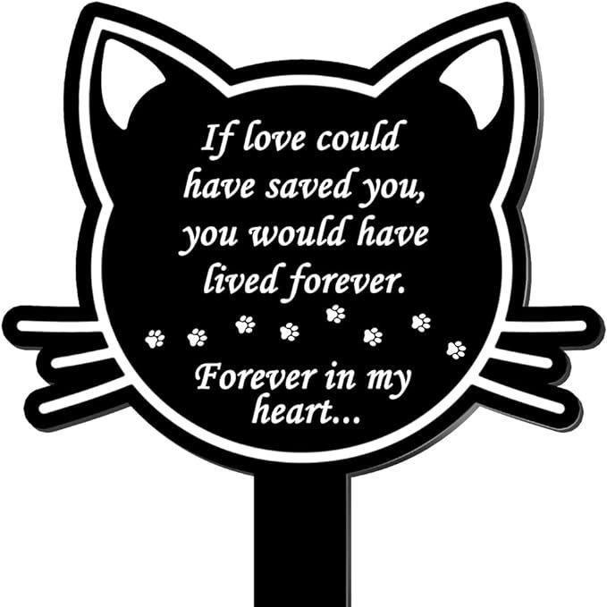 Metal Cat Memorial Stake: Pet Cemetery Decoration and Sympathy Souvenir Black