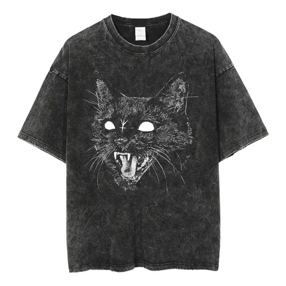 Animal Printed T Shirt Men Retro Washed 100% Cotton Tops Tees Harajuku Tshirt Streetwear Male Acid T-shirts Unisex