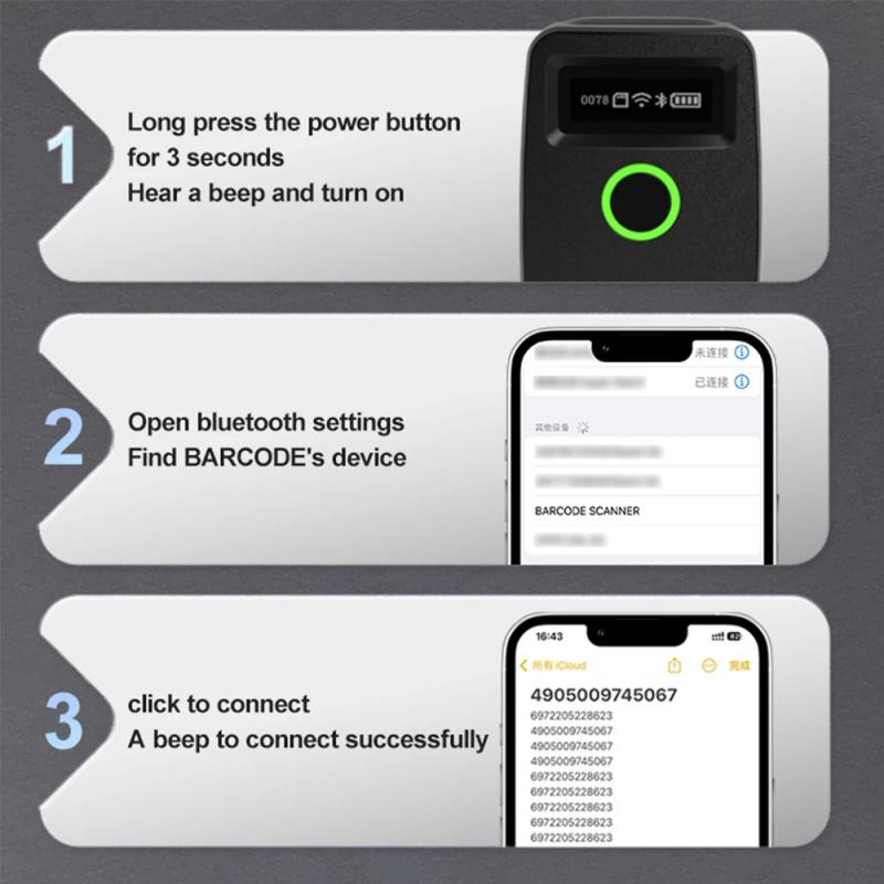 Scanner Codici a Barre 2D W7 Mini Wireless Bluetooth Portatile Manuale Lettore Codici 1D 2D QR Code Data Matrix PDF417 Con Funzione di Archiviazione