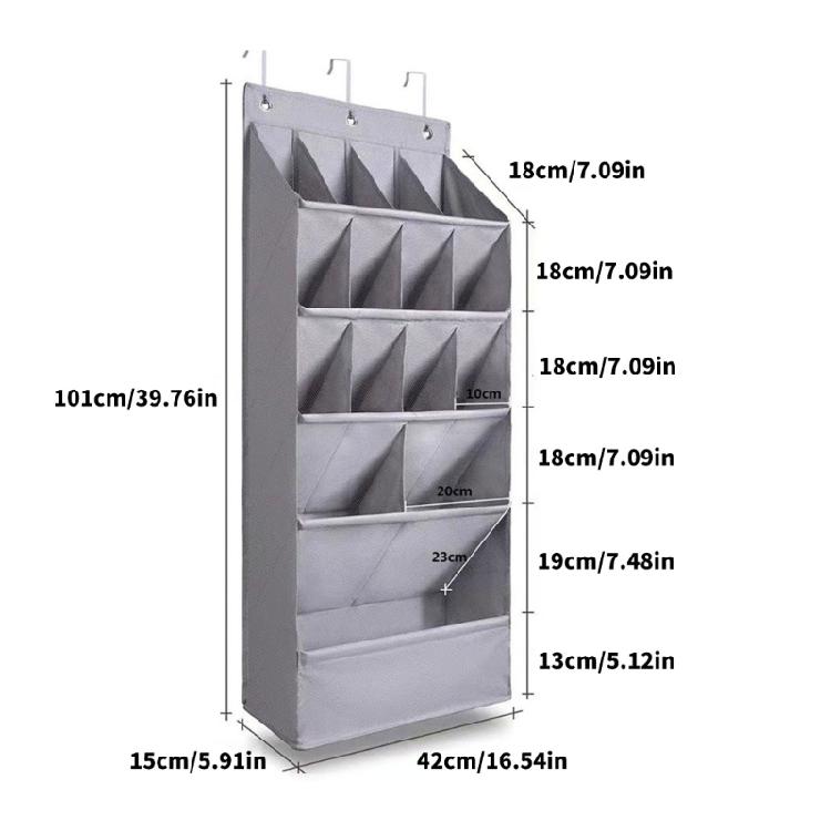 15 Pocket Over Door Hanging Shoe Rack Multipurpose Shoe Hanger for Door Back Storage Solution In Gray Oxford Fabric