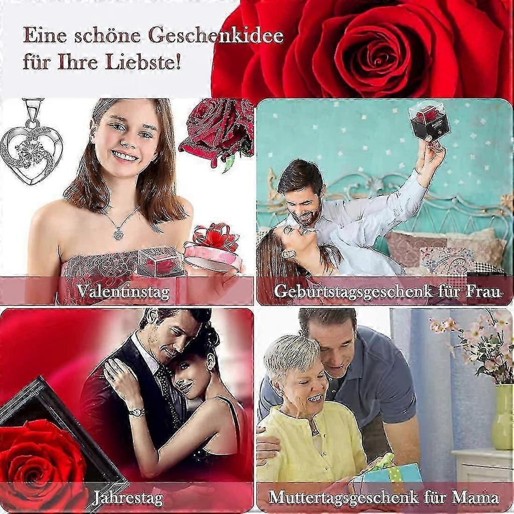 Eternal Real Rose With Heart Necklace And Earrings, Infinity Roses, Jewellery Gift Box, Rose Box, Birthday, Valentine's Day