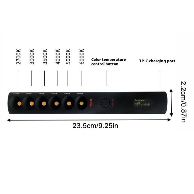 Bâton de Lampe Portable à Température de Couleur Simple Professionnel Rechargeable par USB 2700K‑6000K 6 Modes Pour Remplissage Photographique