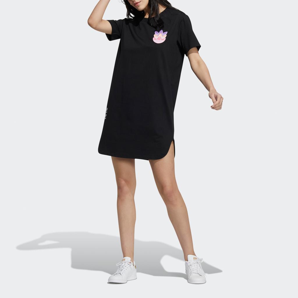 Adidas Originals Graphic Casual Sports Round Neck Triple Logo Breathable Short Sleeve Dress Women dresses Black HF0115
