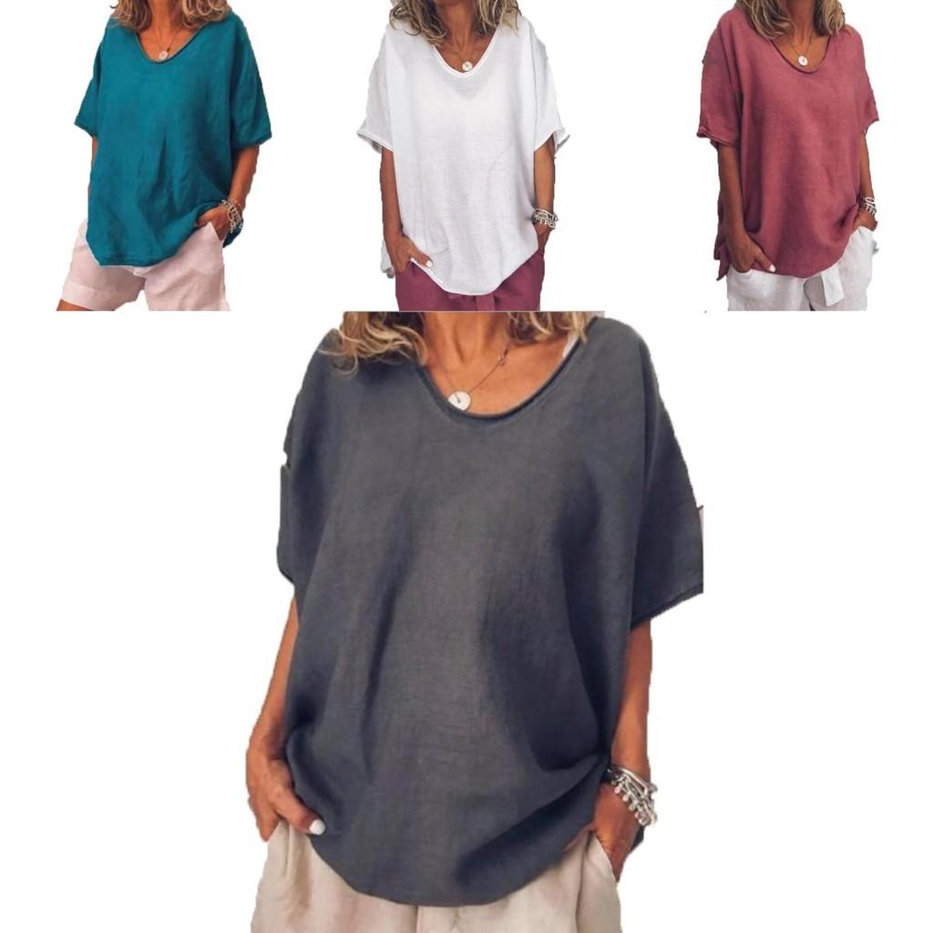 Blusa Estiva da Donna con Maniche Corte a Pipistrello Elegante Casual Larga per Ogni Occasione