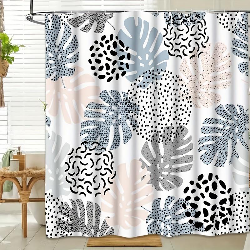 Set Of 4 Stylish Leaf Pattern Bathroom Decor, Shower Curtain, Bath Mat, U-Shaped Mat, Toilet Seat Cover, Machine Washable