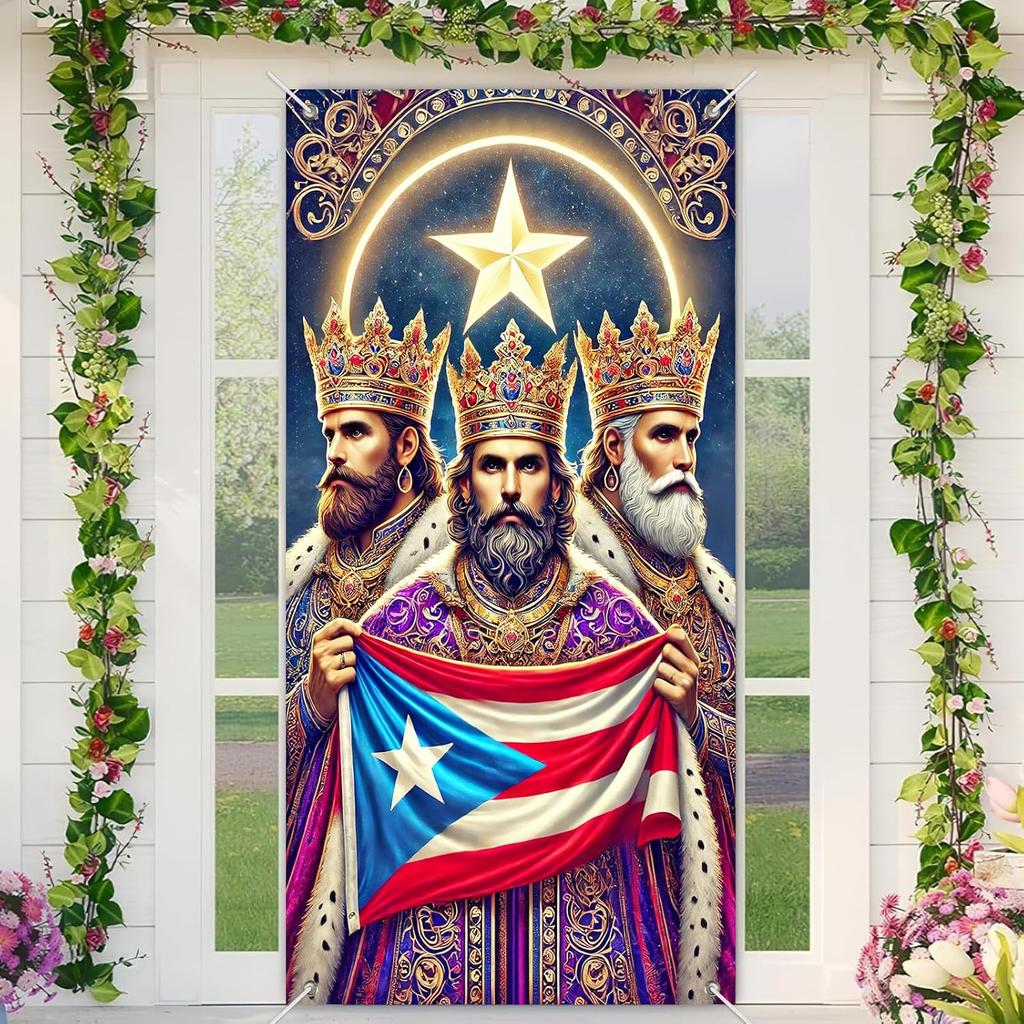 Feliz Dia De Reyes Door Cover 35x71 Inch Three Kings Day Porch Banner Epiphany Decorations Wise Men Celebration Backdrop for Home Office For Girls or