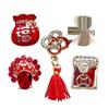 2026 New Year Zircon Nail Art: Festive Red Knot, Fu Character, Goldfish, Coin, and Rhinestone Decorations