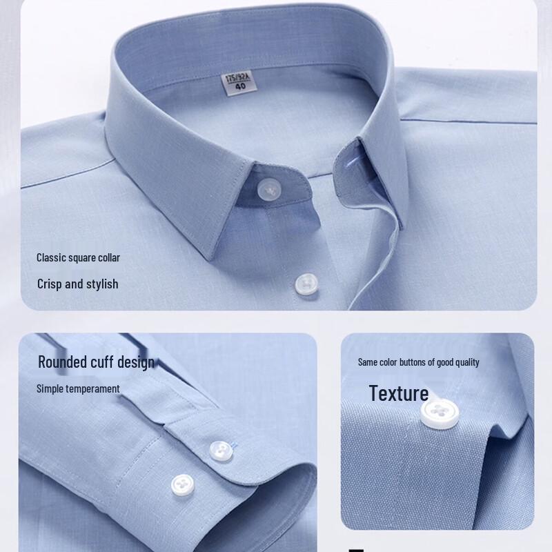 ROMON Men's Wrinkle-Resistant Long-Sleeve Business Shirt