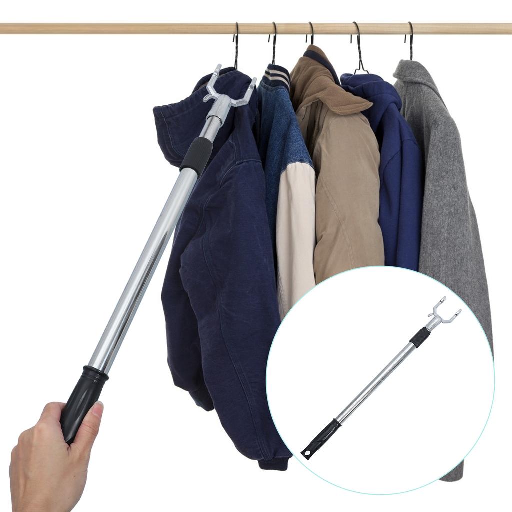 Stainless Steel Clothes Fork Heavy Duty Telescoping Pole Closet Bracket Clothesline Support Extended Hanger Rod Hardware