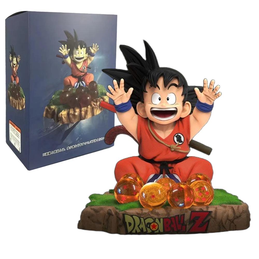 12CM Anime Son Goku Figure Dragon Ball Sitting Model Toy Doll Action Figure Wishing Dragon Ball Scene Desktop Ornament Gift