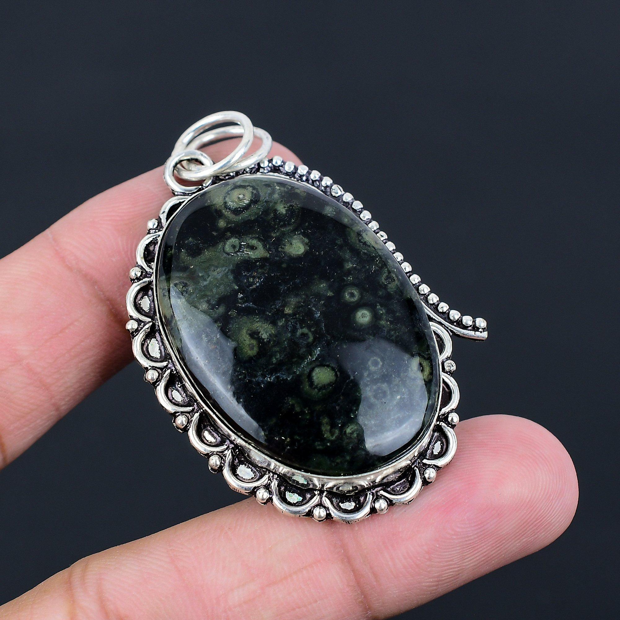 925 Sterling Silver Oval Kambaba Jasper Stone Anniversary Wedding New Pendant