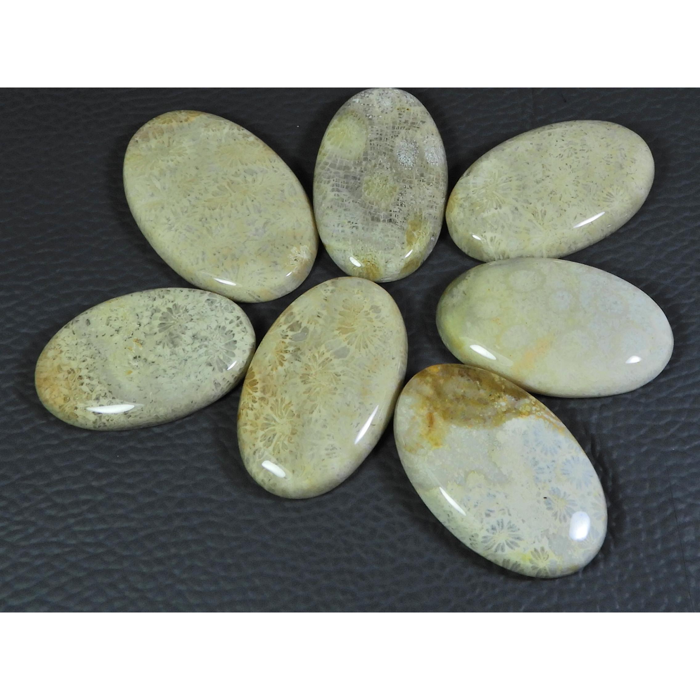 

07Pcs Natural Fossil Coral Oval Cabochon Loose Gemstone Lot 288Cts. A-739