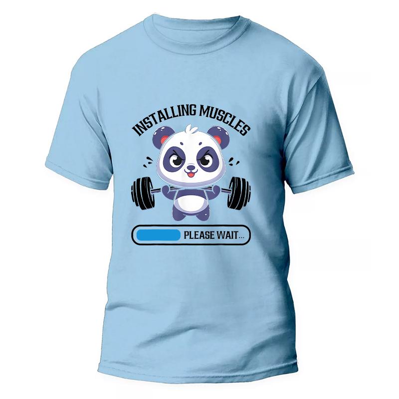 Funny Panda Gym Print T-Shirt Summer Tees for Men Women O-neck Casual Short Sleeve Weightlifting Installing Muscles Fashion Tops