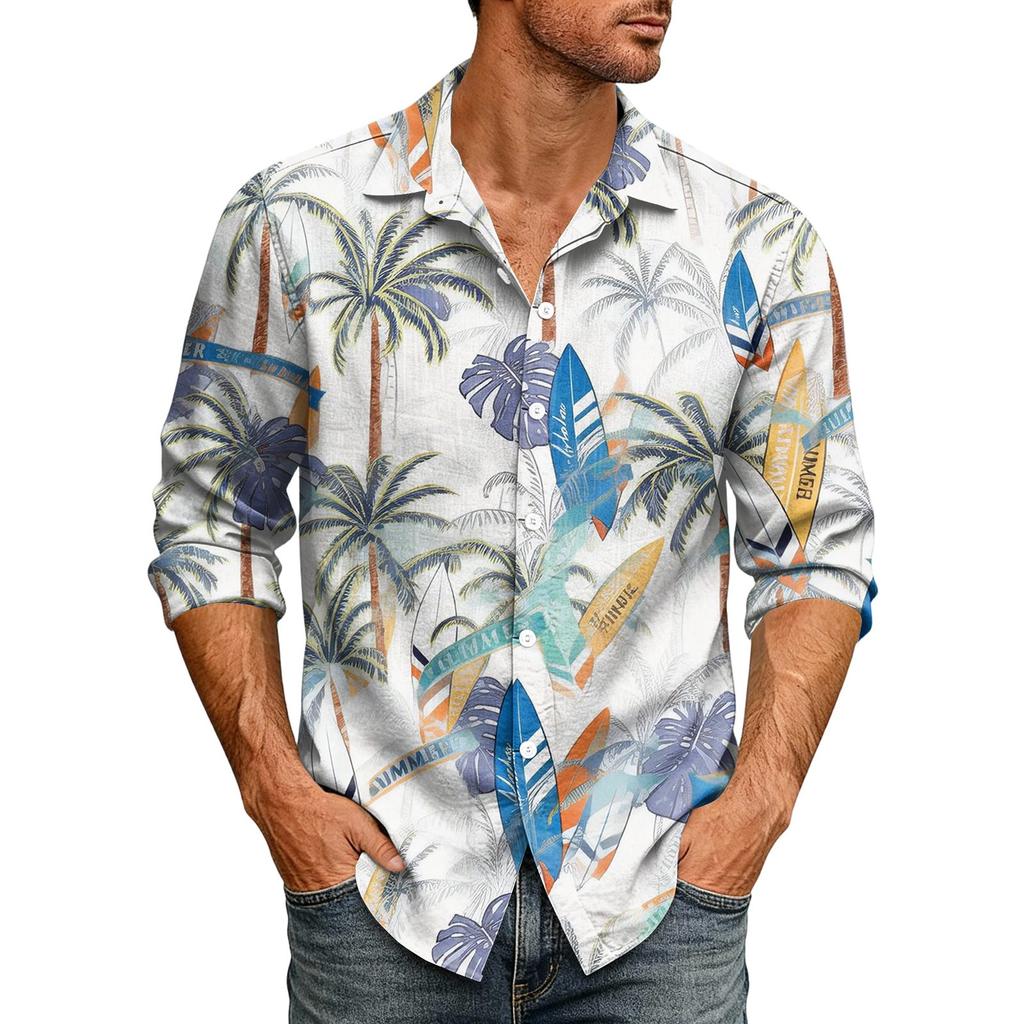 Hawaii Print - Men's Casual Long-Sleeved Shirt