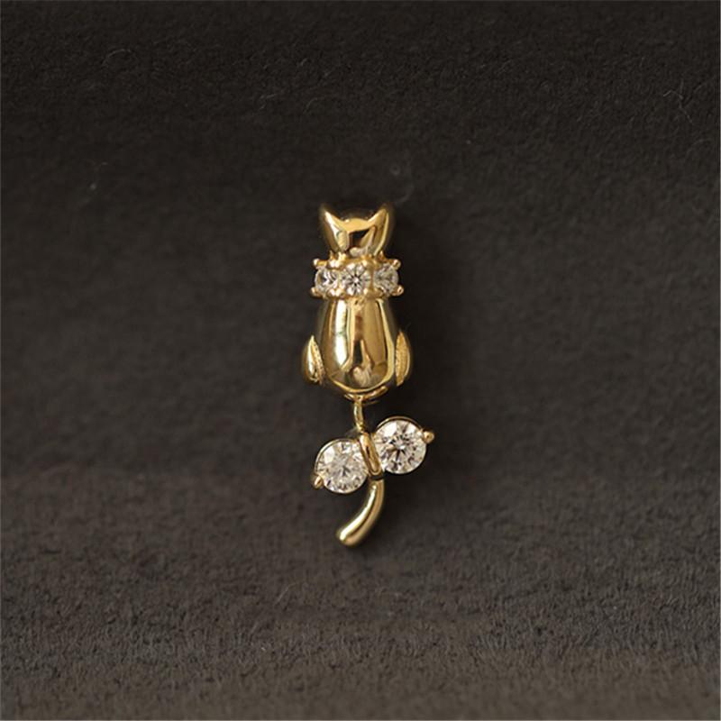 925 Sterling Silver Cute Cat Pendant Clear CZ Bowknot Silver Chain Necklace for Women 14K Gold Plated Fine Jewelry Gift