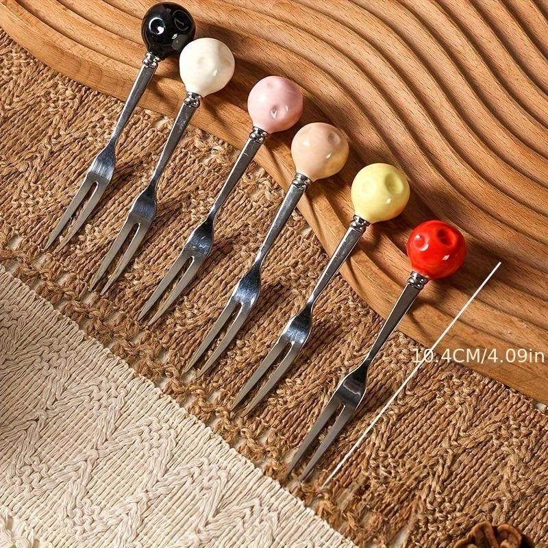 1pc Mushroom Shaped Ceramic Snack Container Set,Stainless Steel Fruit Forks,Detachable Lid, Easy Clean Smooth Edged Design for Fruits/Desserts