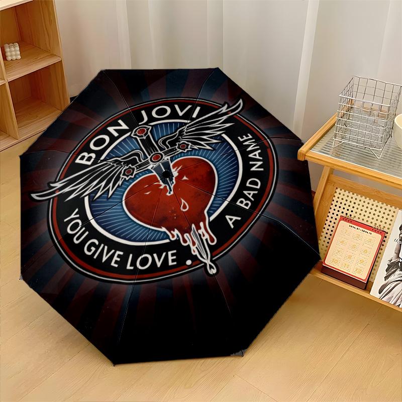 Bon Jovi Druck 8?Rippen Automatischer Regenschirm Winddicht Leicht Faltbarer Regenschirm Für Reisen im Freien