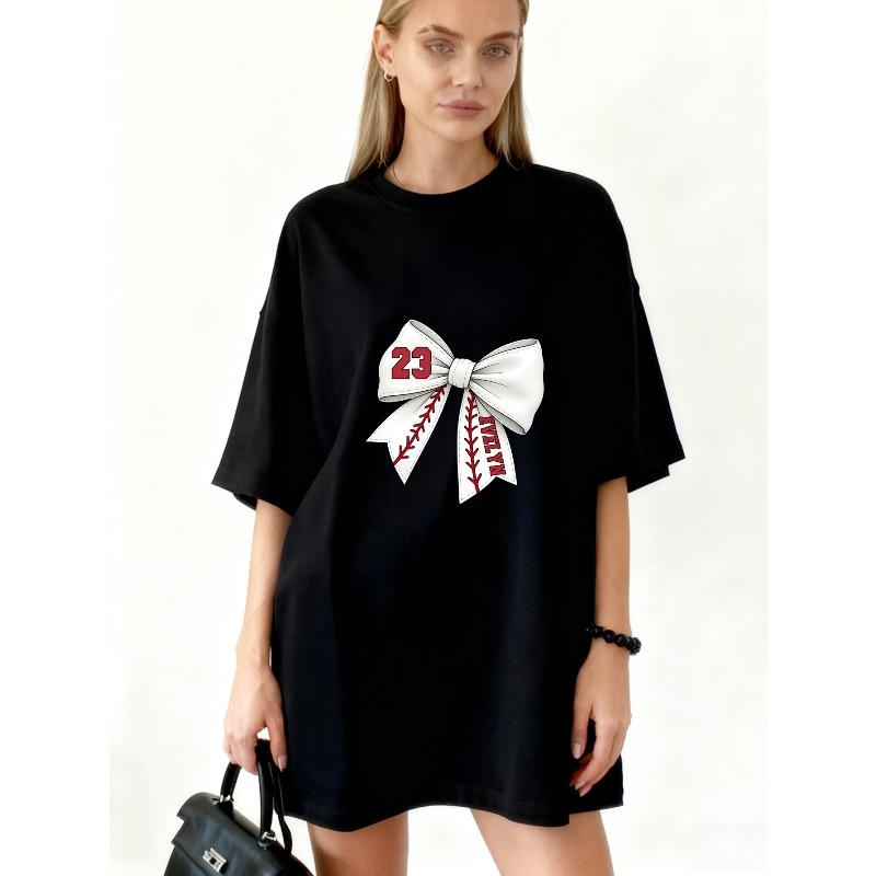 

Oversized T Shirt Dress Black Baseball Bow Print With Number 23 And Name Malina Casual Wear For Women XXXXL