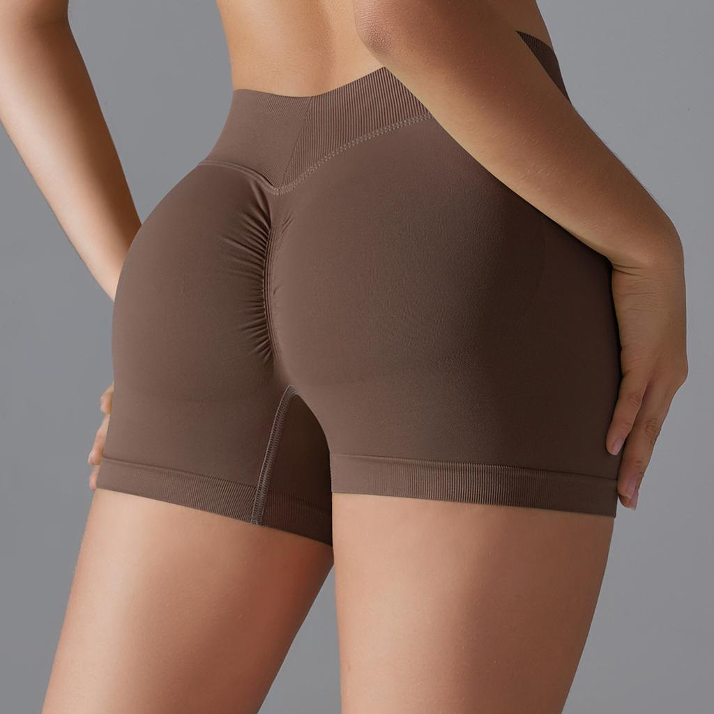 Seamless Knitted Solid Color Tight Peach Hip V Waist Yoga Shorts For Sports, Running, Fitness, Three Point Shorts For Women