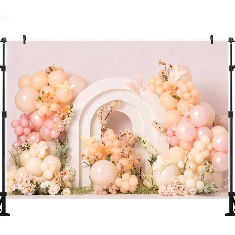 LS Floral Blooming Backgrounds Cake Smash Kids Adult Photography Props Child Baby Butterfly Balloons Decors Photo Backdrops