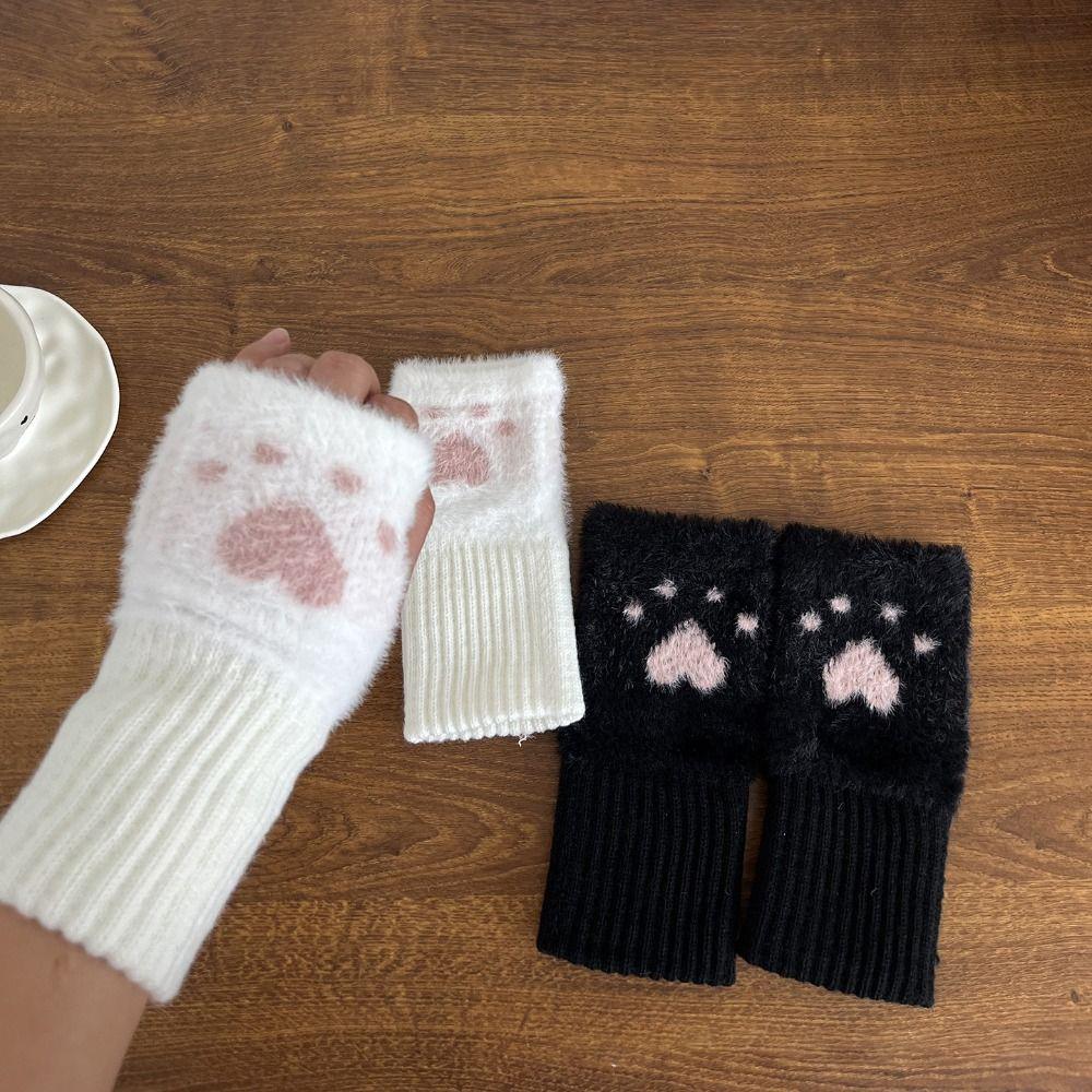 Plush Half Finger Gloves Soft Knitted Gloves Cute Fingerless Gloves Winter