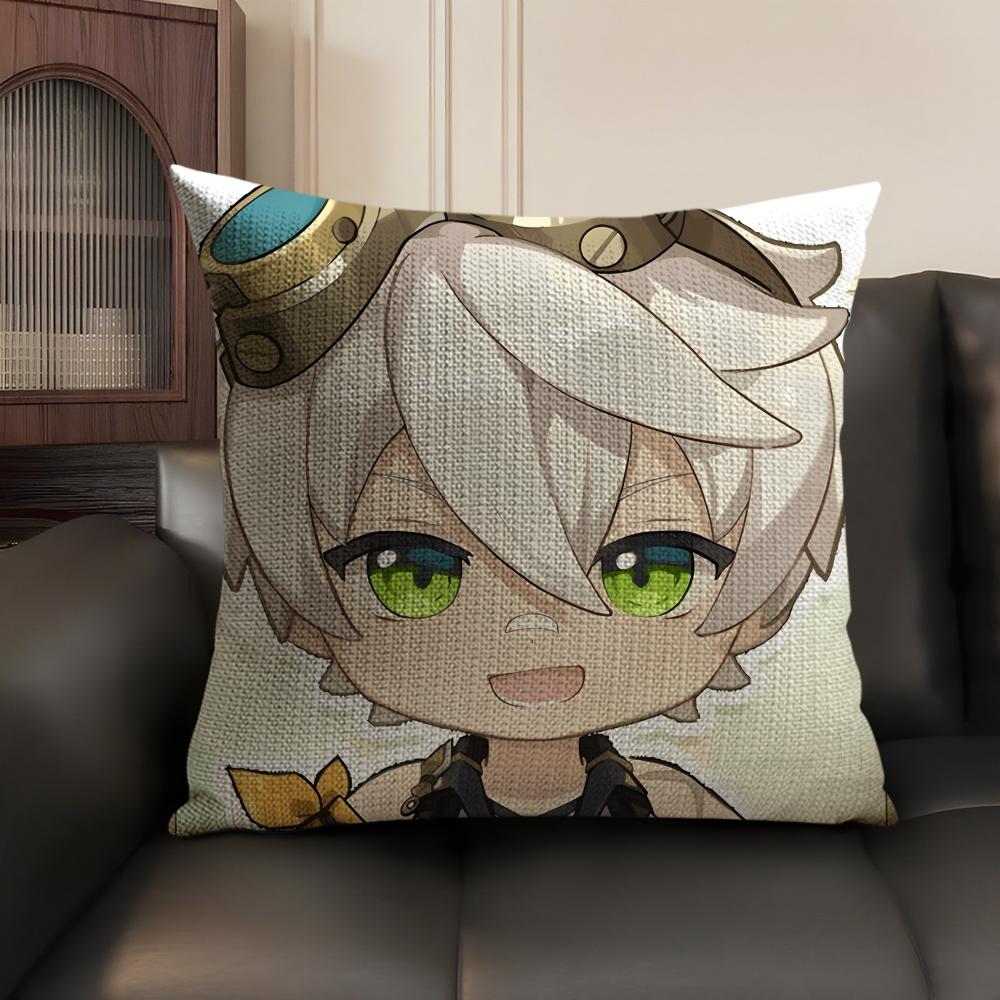 Bennett Cute Genshin Impact Cushion Cover Natural Linen Organic Fabric Double-Sided Printing Sofa Home Decor Gift Pillow Case