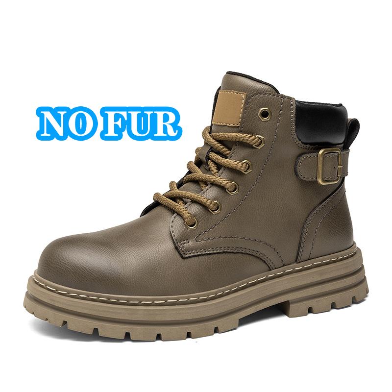 Winter Plush Snow Mens Ankle Boots All Seasons Motorcycle Boots Classic Casual Leather Shoes Handmade Male Botas Plush Fur Boots
