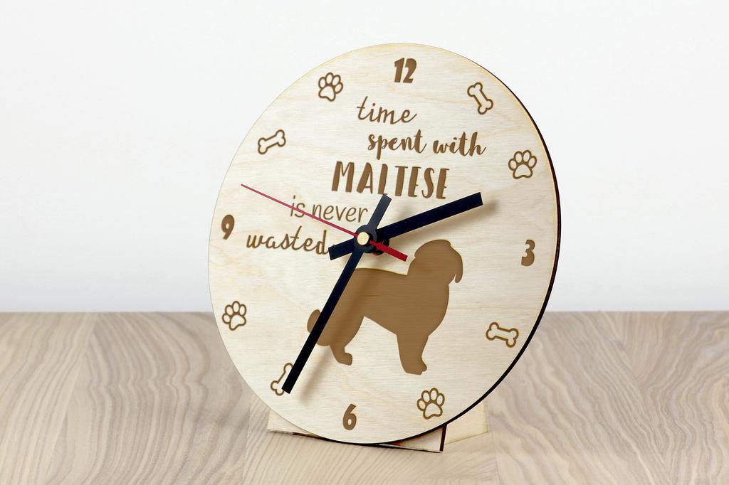 Maltese – Clock with dog, wooden clock with engraving | Art-Dog