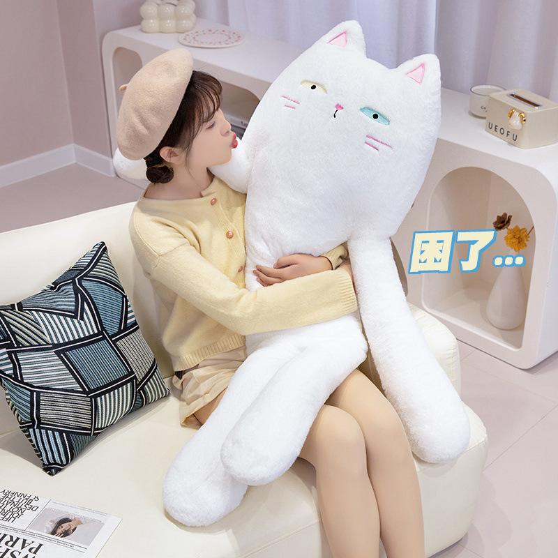 Korean Cat Sleeping Throw Pillow Cute Black Cat White Cat Long Leg Doll Girl Bed Sleeping Sandwich Doll Long Pillow