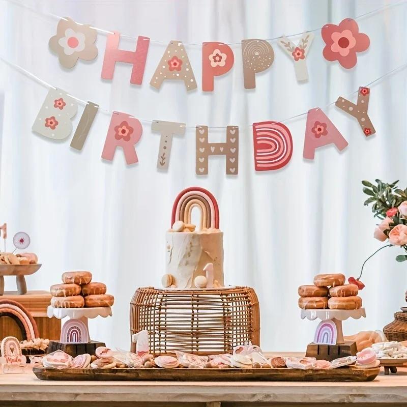 First Birthday Banner with ONE Text Garland Style Decoration for Infant Boys and Girls Perfect As Party Decor Memorial Keepsake