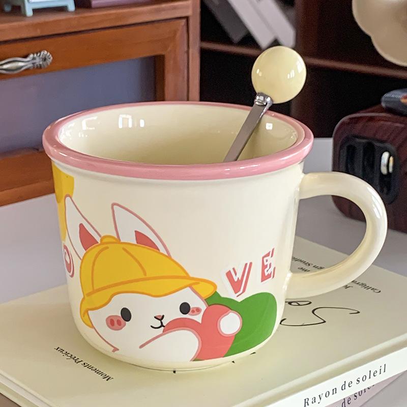 Ceramic Cup with Spoon with High Appearance Cute Household Couple Water Cup Gift Box Hand Gift Creative Mug