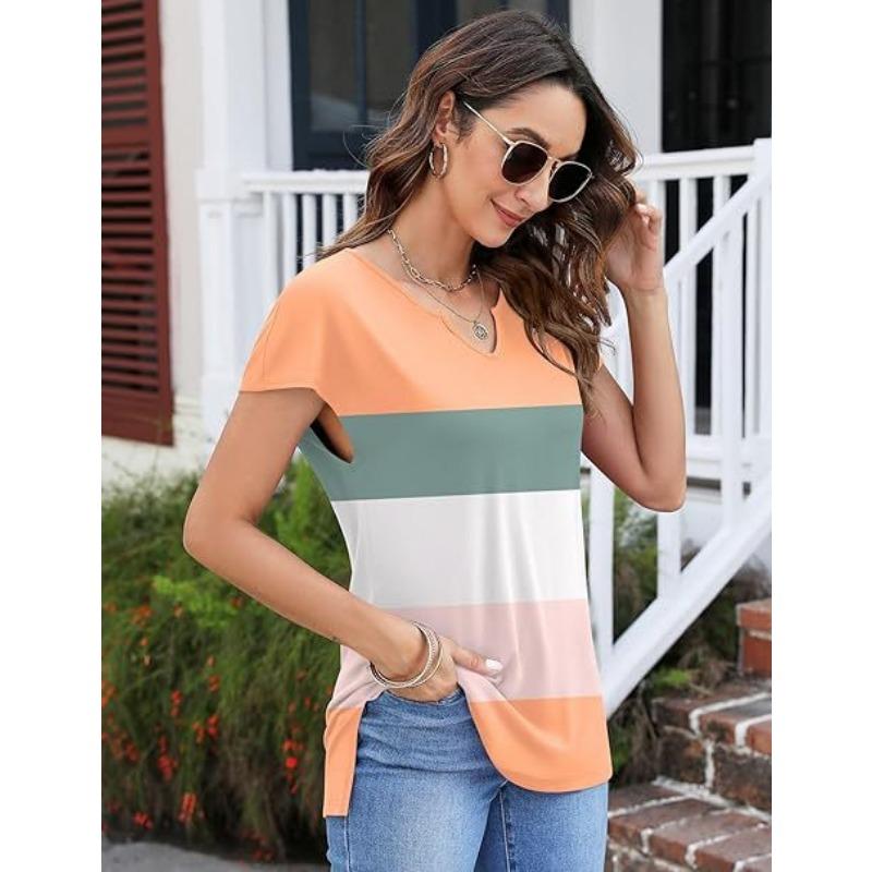 YYFS Dámská móda Ležérní Léto Jaro Jednobarevný potisk Halenky a košile s krátkým rukávem a výstřihem do V