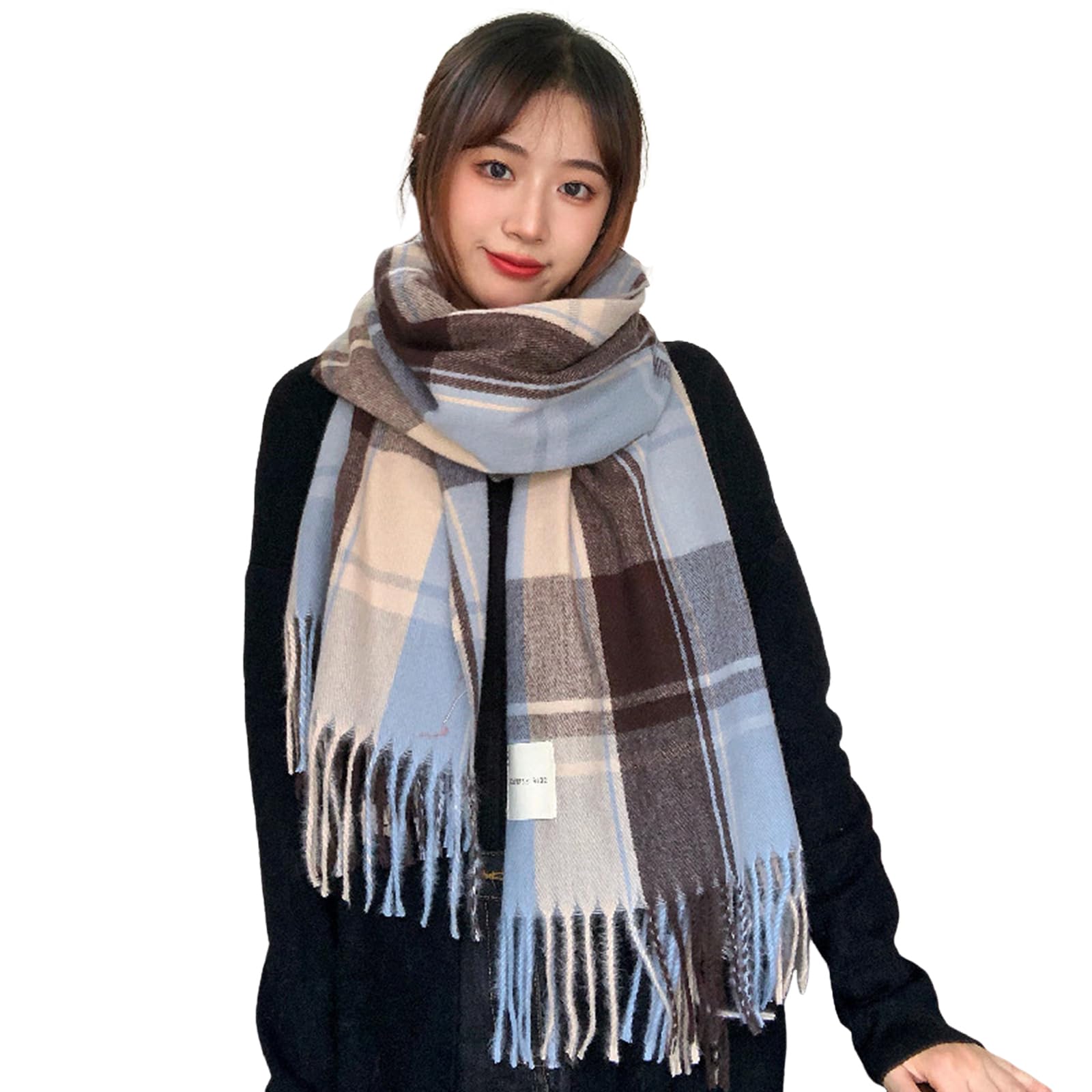 

EnjoIt Women s Men s Scarf Stole, Large Boxed Gift, Warm Soft Fluffy Cashmere Touch, Unisex Student Fashion Autumn Winter G5019 Blue Gray Brown
