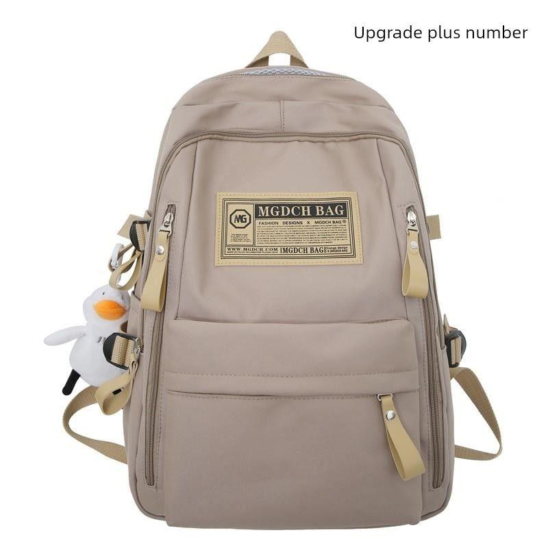 

JK Men s Schoolbag Women Large Capacity High School Junior High School Student Backpack Backpack Primary School Student Computer Bag Khaki upgrade plus number + duck pendant