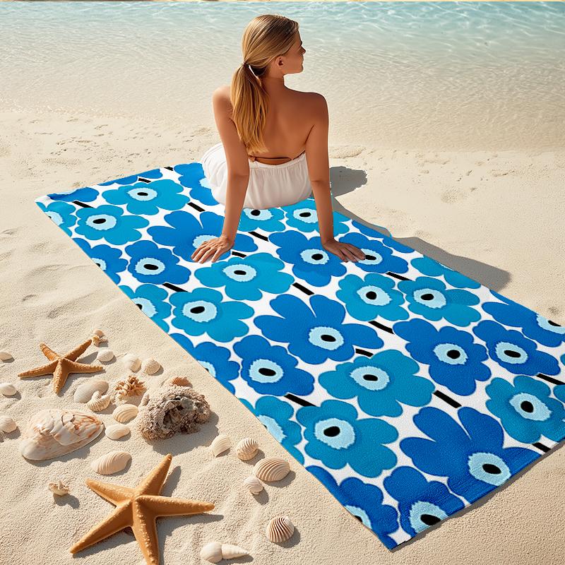1Pc Blue Floral Beach Towel, Quick Dry, Multi-Use for Beach Pool Gym Yoga Home Travel, Christmas, Halloween, Xmas Gift M928187
