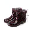 Fashion Short Tube Women's Rain Shoes Crystal Flower Cloth Fashionable Rubber Shoes Kitchen Anti Slip Waterproof Boots Garden Shoes