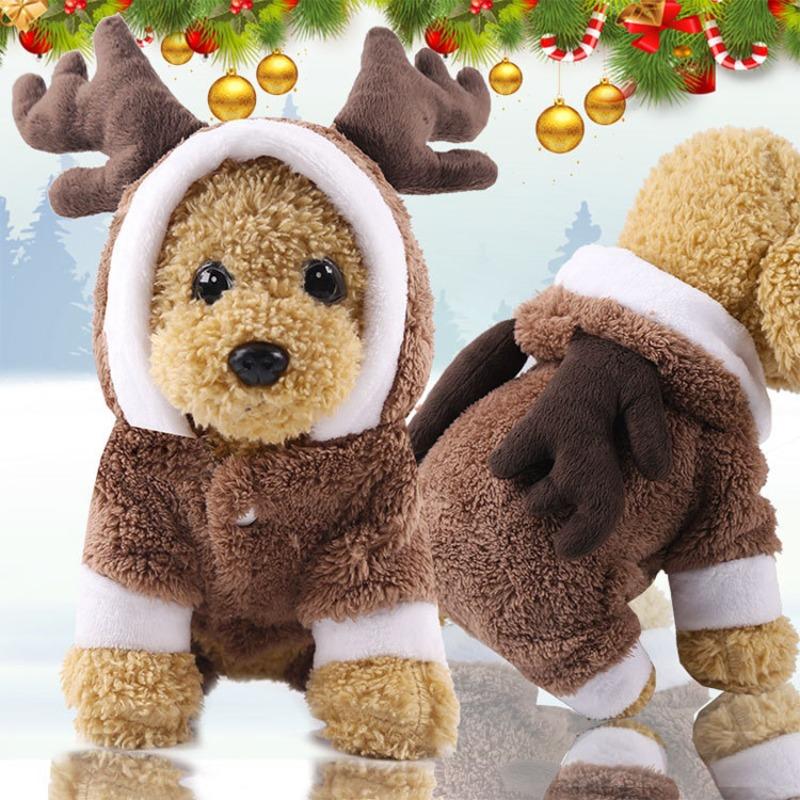 Autumn and Winter Christmas Season Dog Four-legged Thickened Fleece Warm Button Dog and Pet Cat Clothes