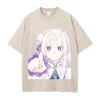 Emilia Re ZERO Kawaii Graphic T Shirt Men Women Short Sleeve Cotton Tshirts Vintage Washed Tee Harajuku Male Oversized T-shirt