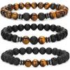 Volcanic Stone & Tiger Eye Lapis Agate Bracelet Set - Fashionable and Simple Style