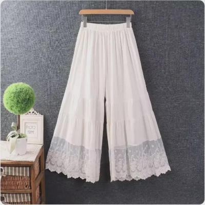 Spring Women's Japanese-Style Lace-Trim Elastic Waist Wide-Leg Pants